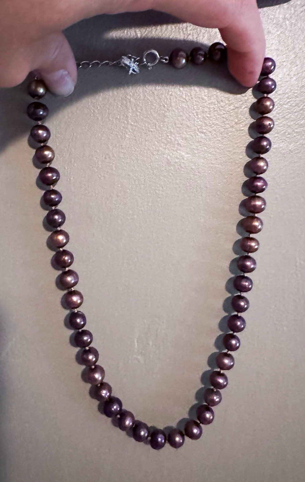 Brown Freshwater Pearl Necklace Silver Lobster Clasp Dragonfly Charm Extender