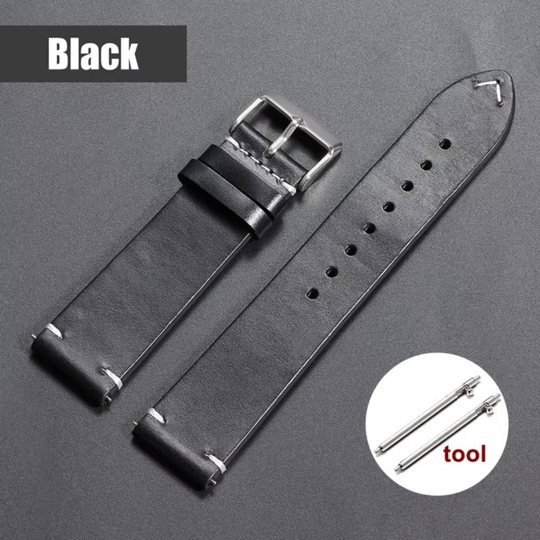 Vintage Oil Waxed Cowhide Watch Strap Quick Release genuine Leather band 18-24mm