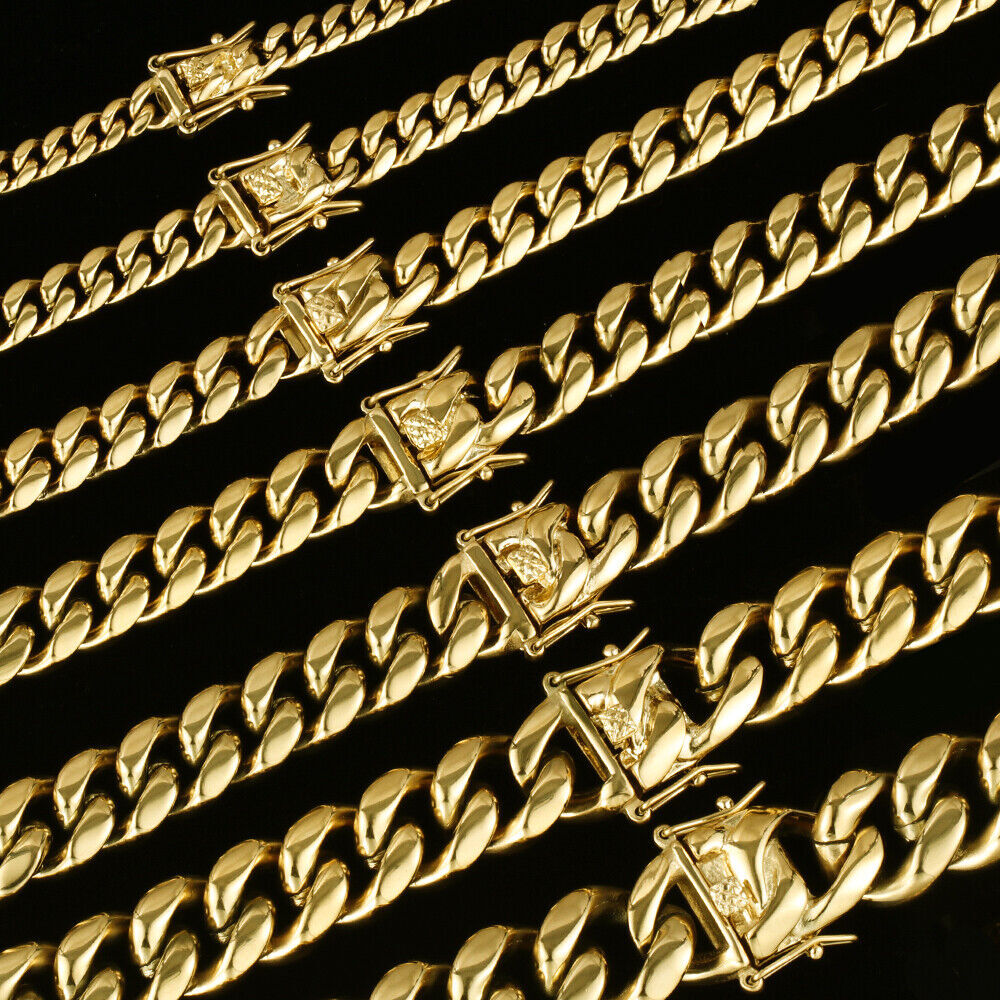 Men’s Miami Cuban Link Bracelet Chain 14K Gold Plated Stainless Steel Necklace