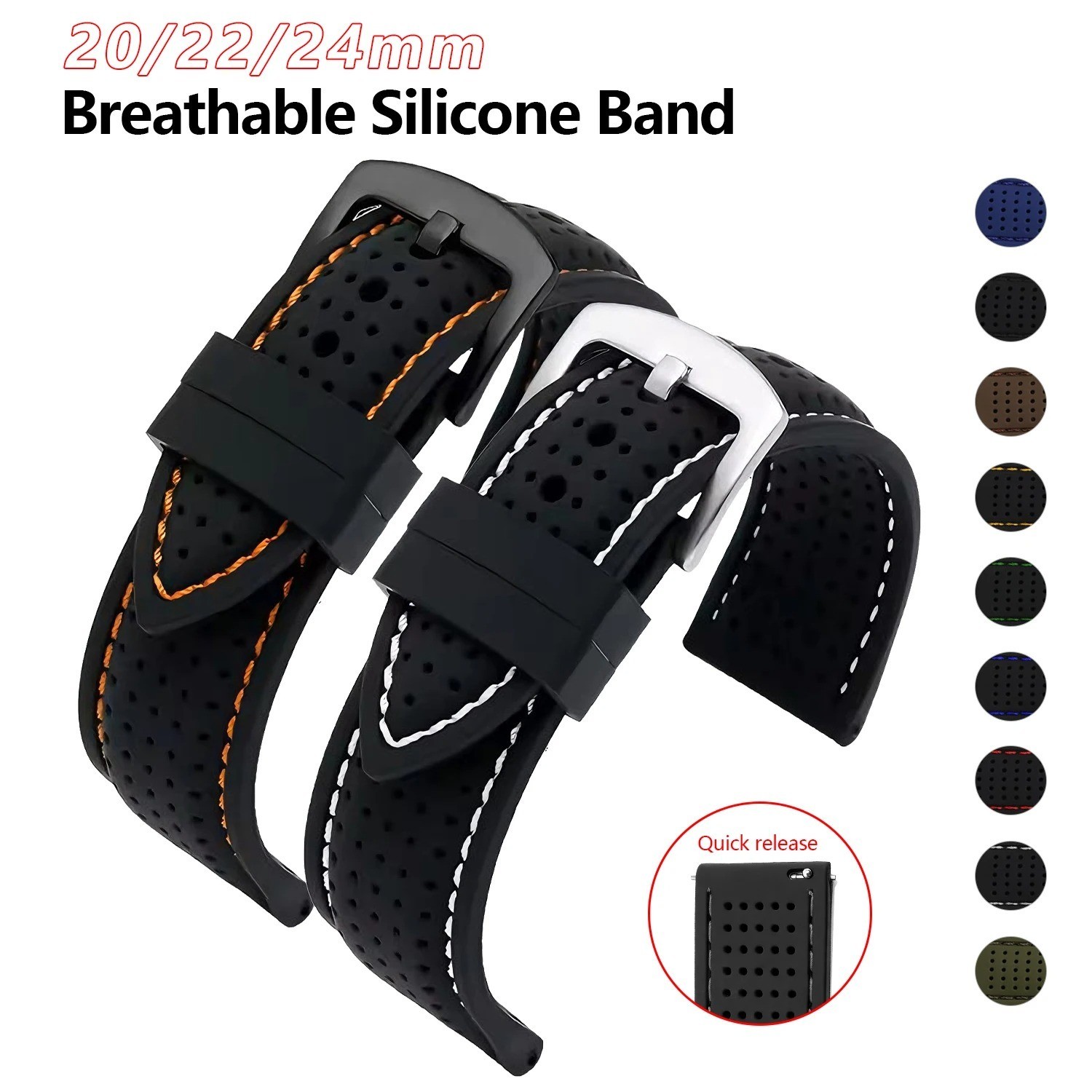 Universal Silicone Watch Band Strap Rubber Waterproof Men’s Black 19-24MM Hoop