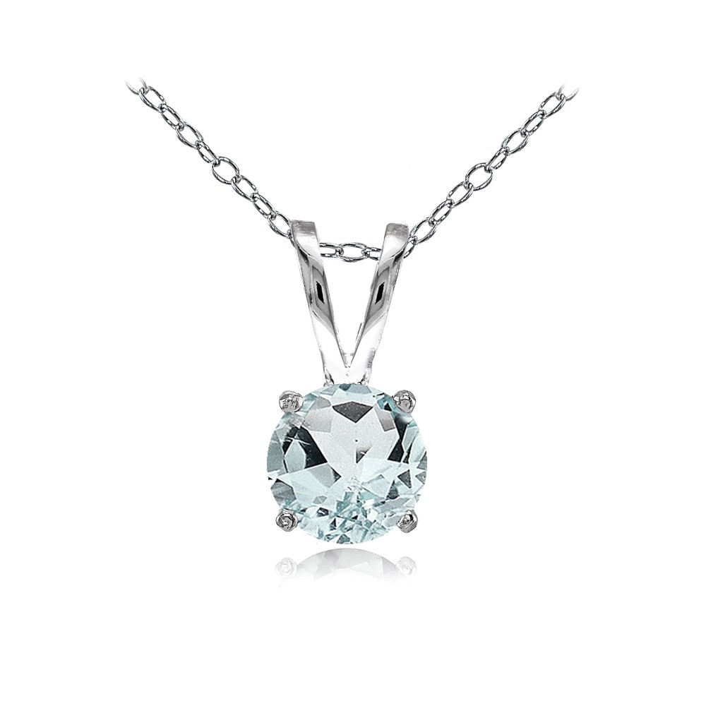 Sterling Silver Very Light Aquamarine 7mm Round Solitaire Necklace