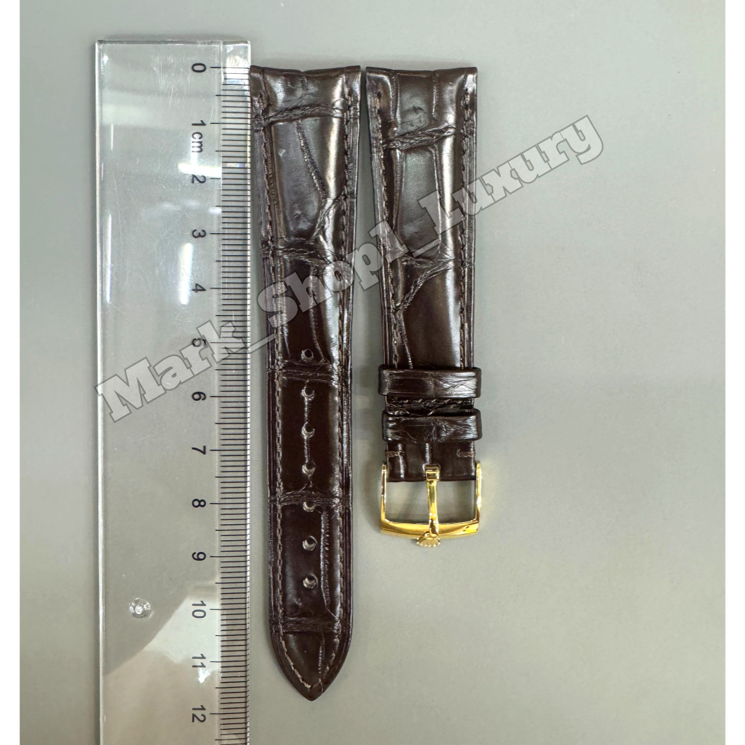 ROLEX Coffe Brown Crocodile Leather Watch Band Gold 20mm Tone Buckle Rare NOS