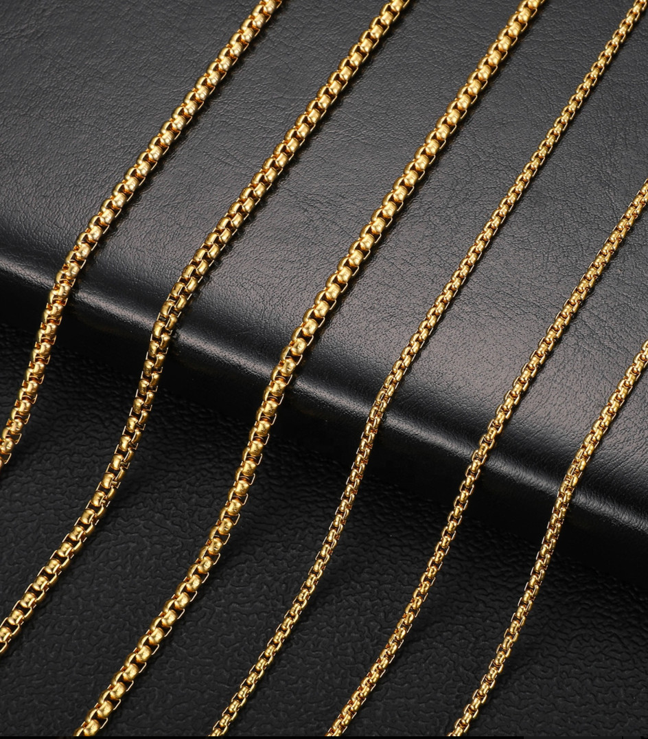 18K Gold Plated Stainless Steel Box Chain Necklace Men Women 18-24 inches, 2-4mm