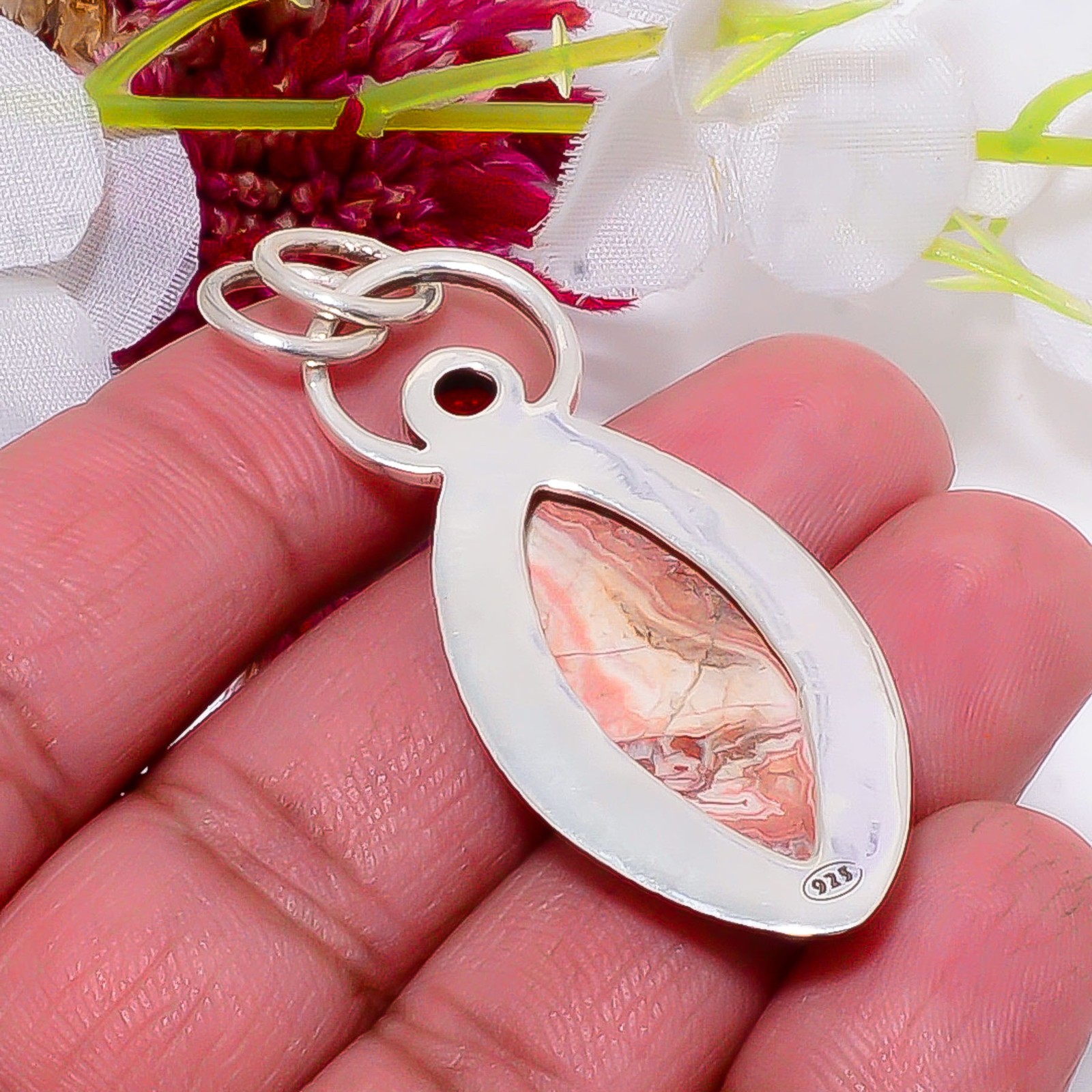 Rosetta Jasper – United State & Red Garnet 925 Sterling Silver Pendant 2.22″ S26
