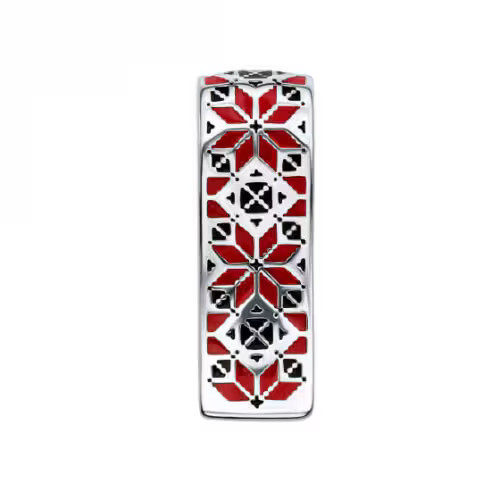 Embroidery Style Sterling Silver Pendant, BlackRed Enamels Rhodium Plated 1″