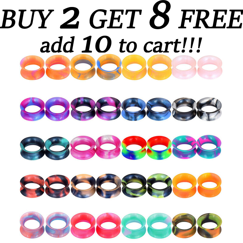 2PCS Colorful Thin Silicone Ear Gauges Soft Ear Plugs Ear Skins Tunnels Earrings
