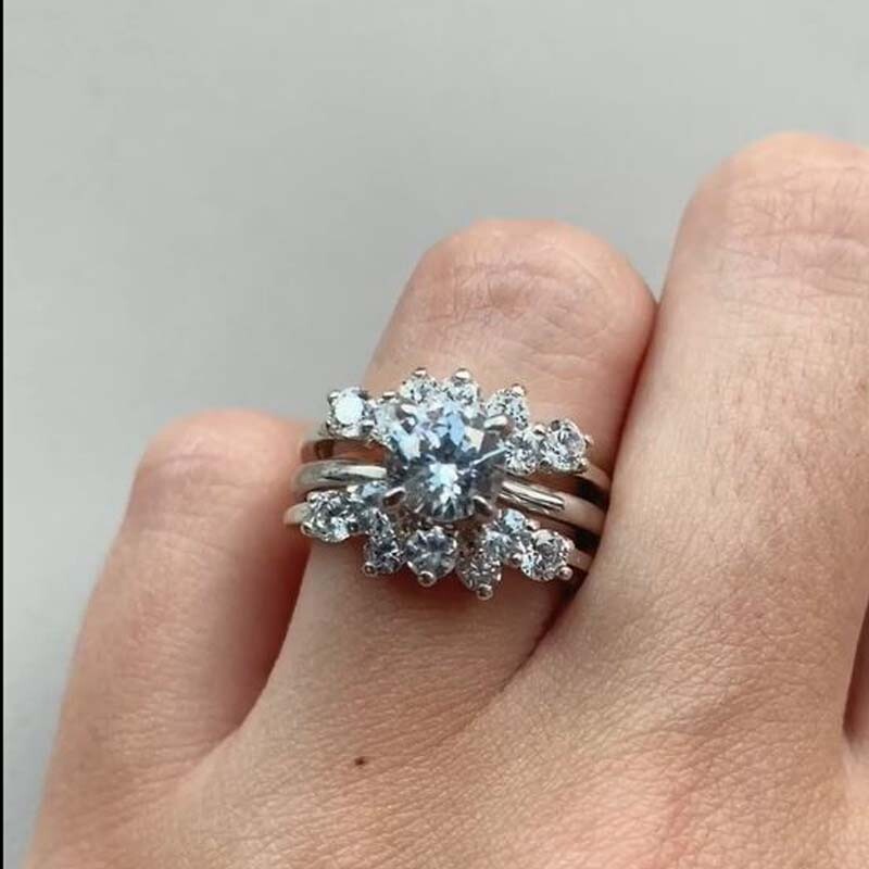 3 CTW Round Cut DEF Moissanite Bridal Wedding Enhancer Guard Ring Set 925 Silver