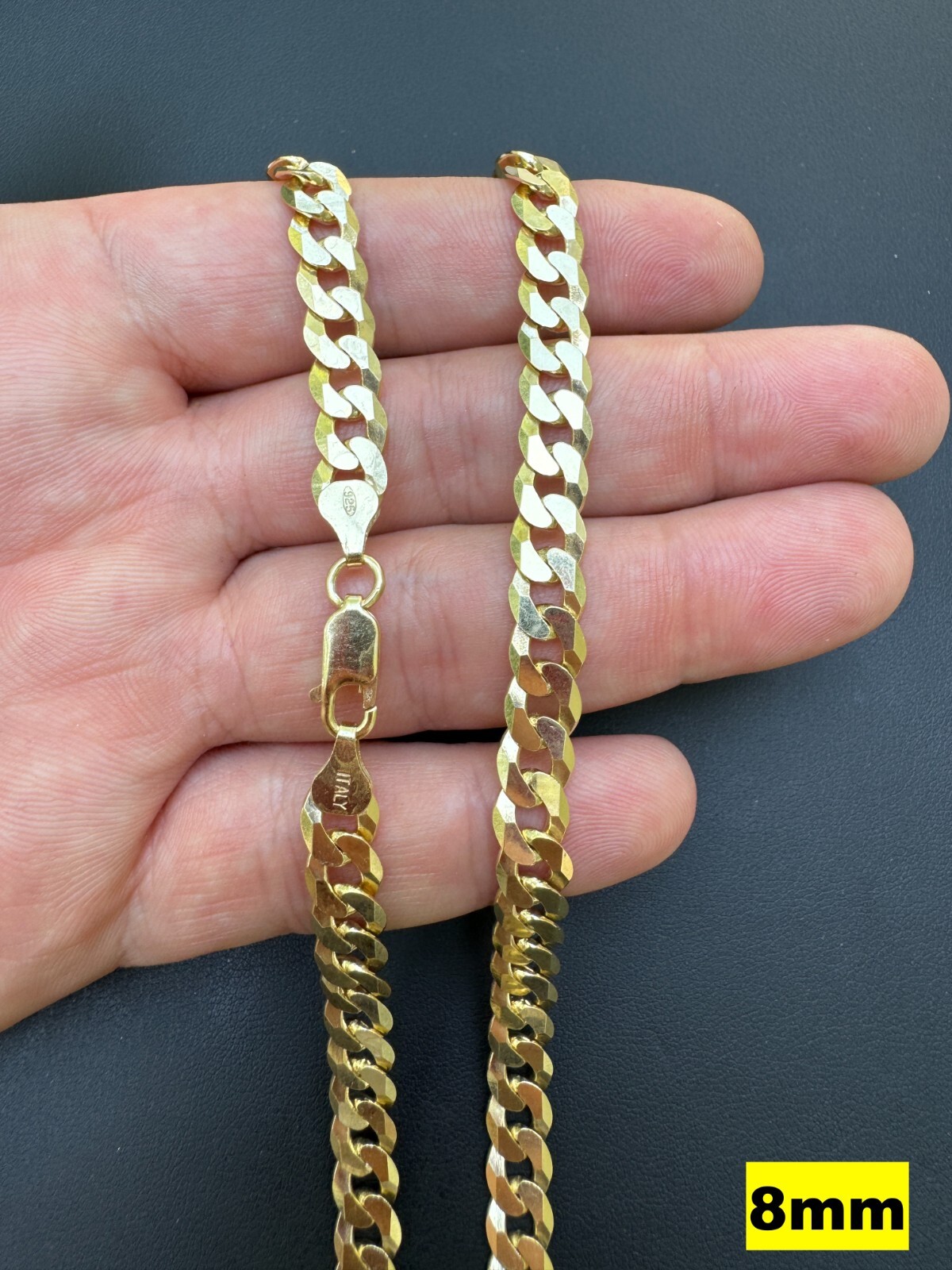 REAL Solid 925 Silver 14k Gold Plated Flat Cuban Link Chain Necklace 3mm – 11mm