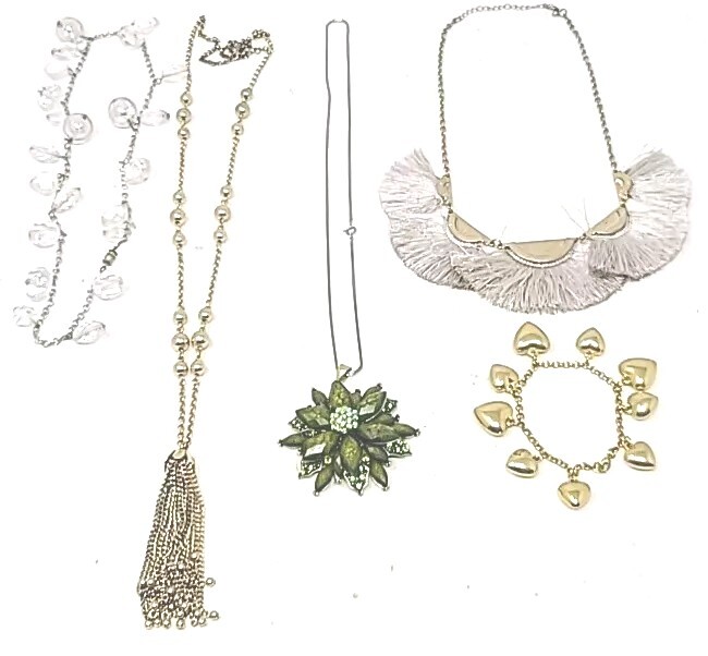 Lot of 5 Silver & Gold Tone Jewelry Necklaces Bracelet Green Floral Perfect Gift
