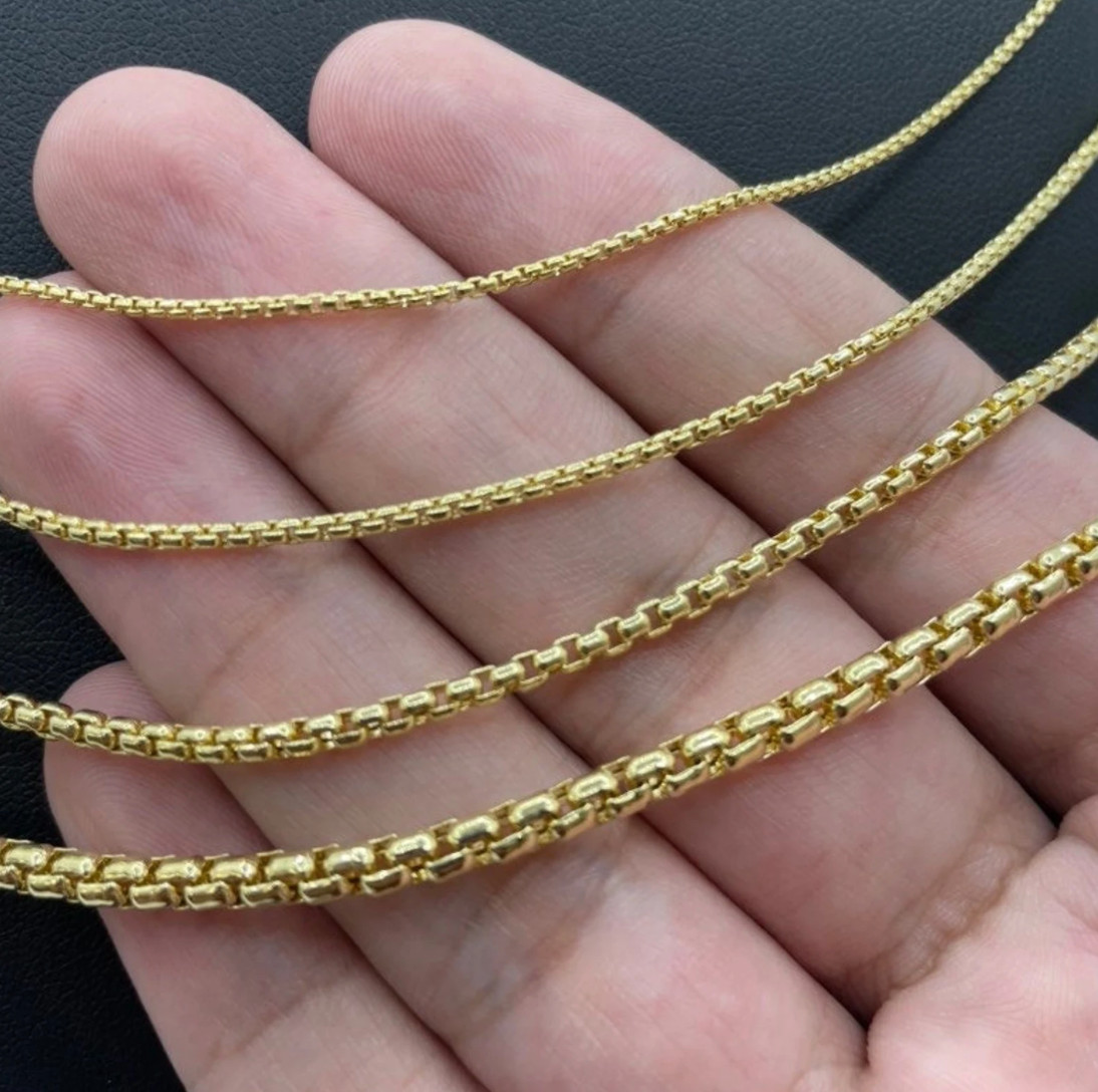 18K Gold Plated Stainless Steel Box Chain Necklace Men Women 18-24 inches, 2-4mm