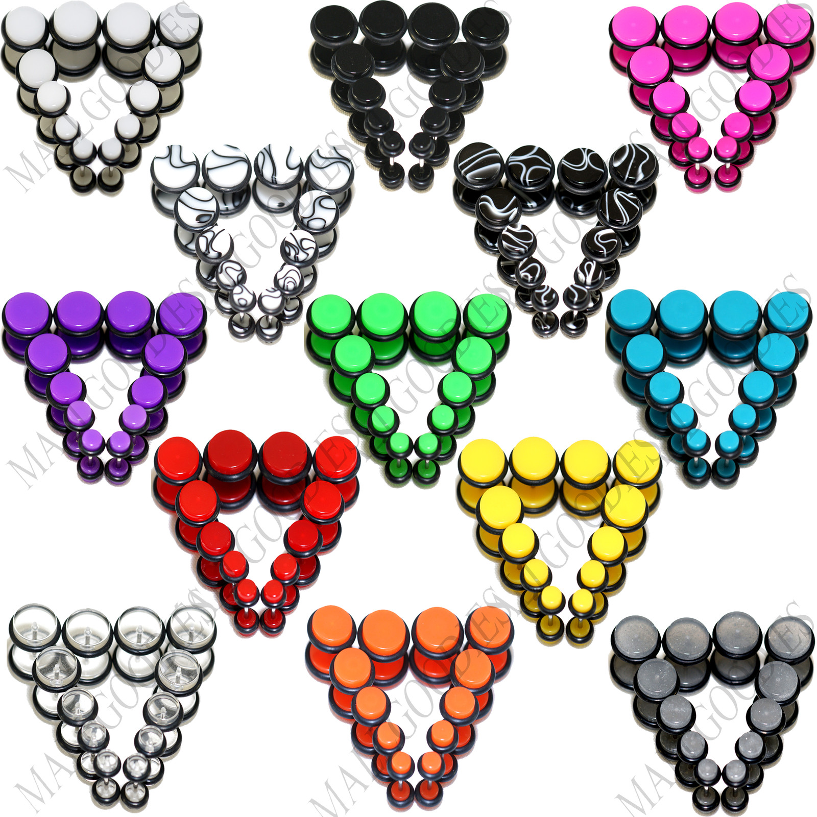 V123 Acrylic Fake Cheaters Illusion Faux 16G Ear Plugs 4G 2G 0G 00G 7/16″ 1/2″