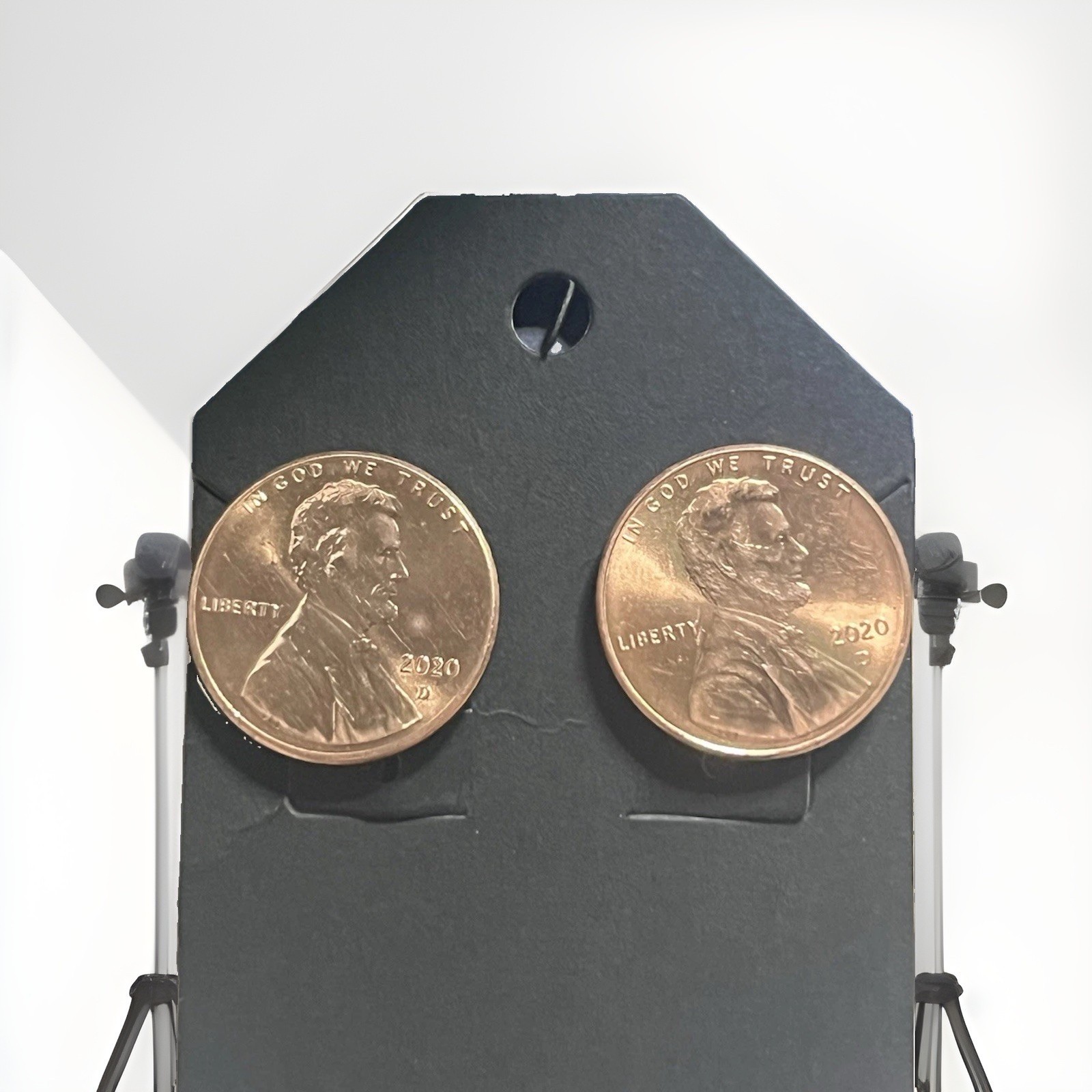 2-2020 D Circulated Lincoln Penny Coin Clip-On Stud Earrings,