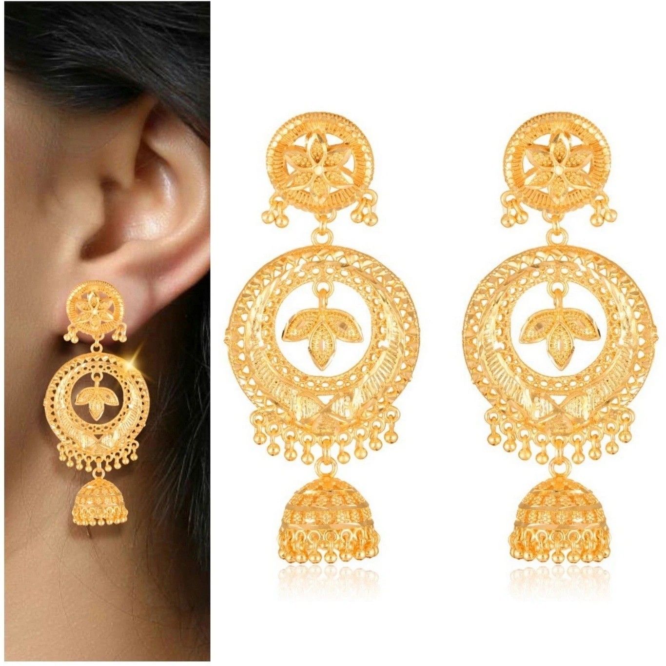 Beautiful & Elegant Golden Jhumki Earrings For Women And Girls Alloy Jhumki