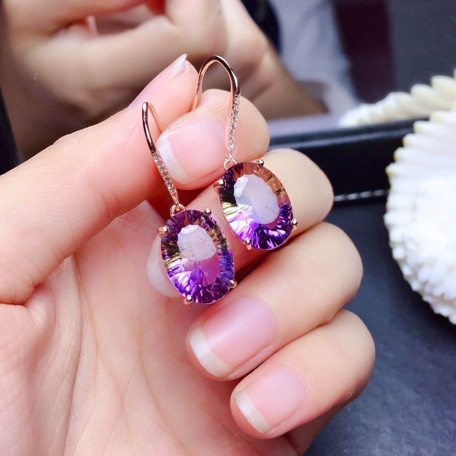 Oval Amethyst Silver Plated Ear Hook Drop Dangle Earrings Jewelry Lab-Creat A 44