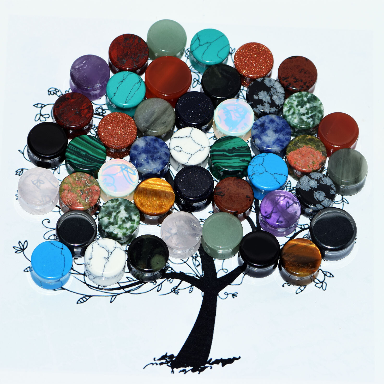 40Pcs Ear Gauge Mixed Stone Plug Double-Flared Saddle Ear Expander Body Piercing