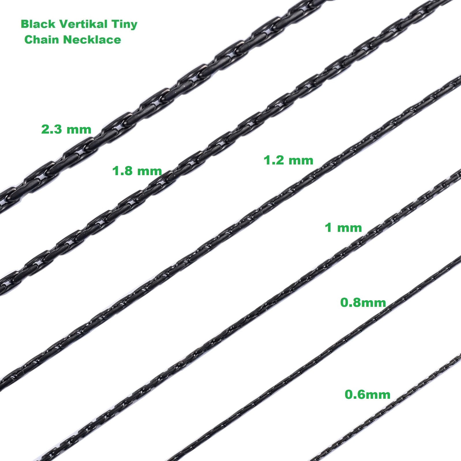 Chain Necklace Wheat stainless steel Black for men&women, 16/ 30 in, 3/4/5/6/7mm