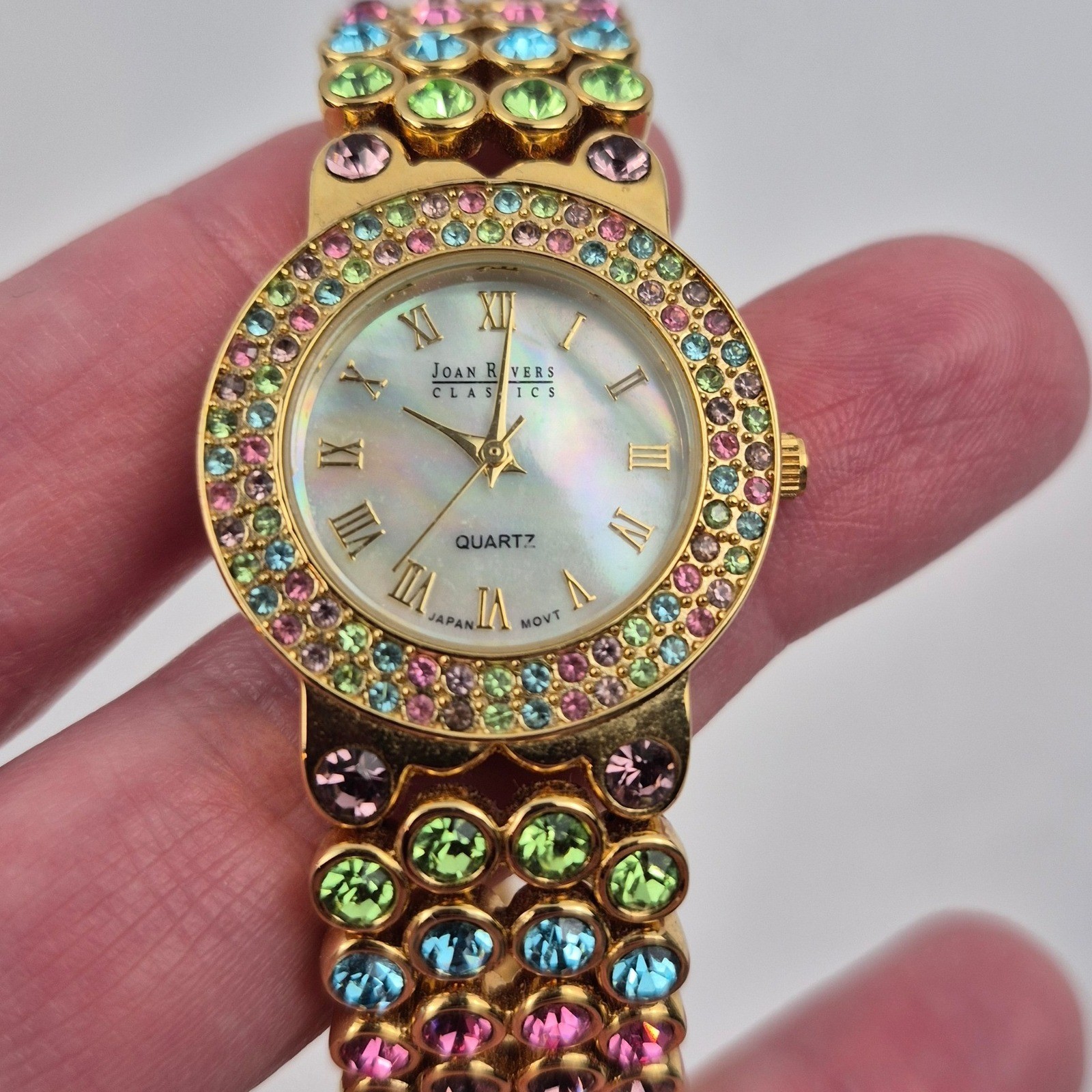 Joan Rivers Classics Gold Tone Rainbow Crystal Bangle Watch V377 Untested