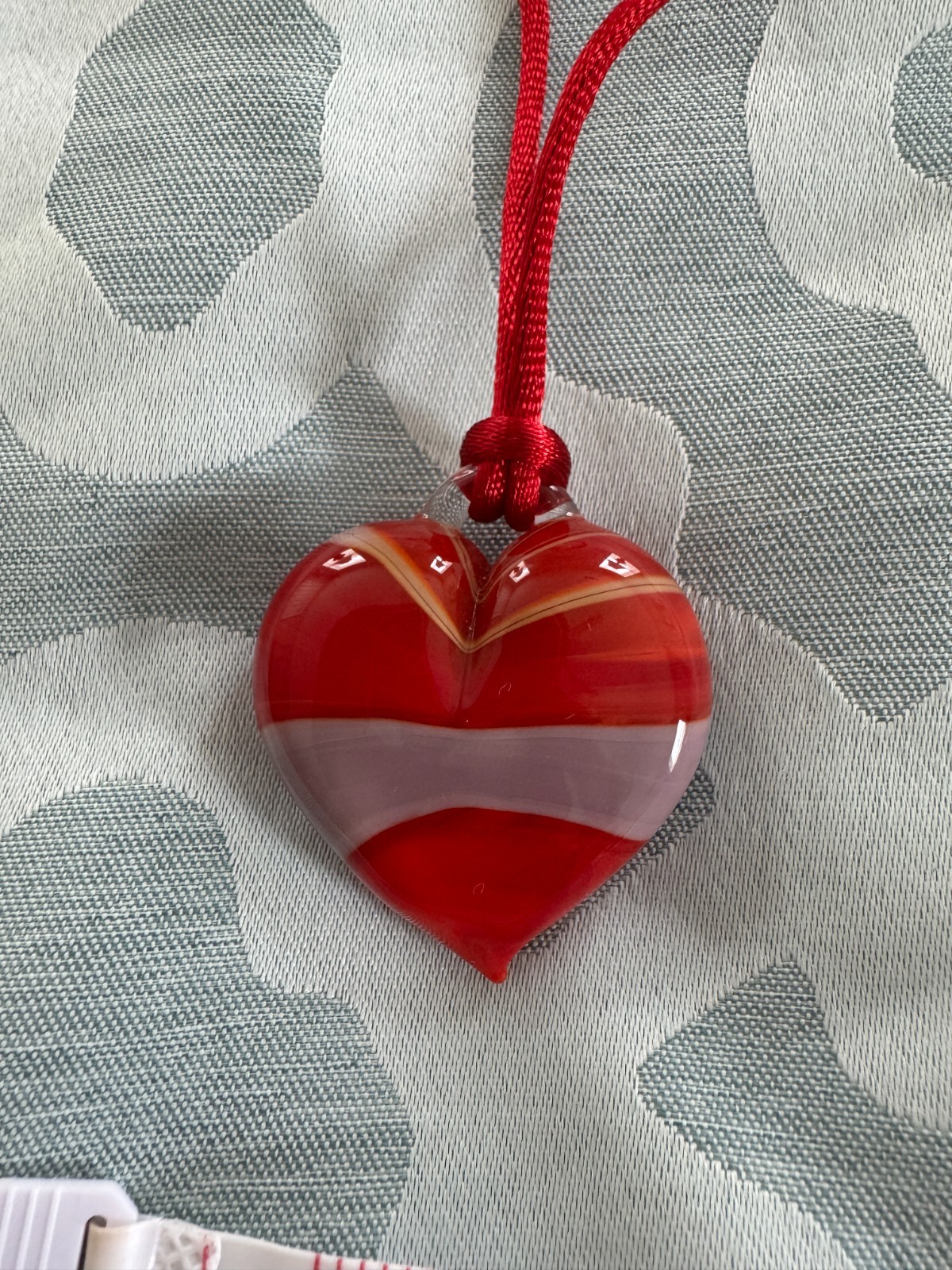 Glass Heart Necklace on Red Silk Cord