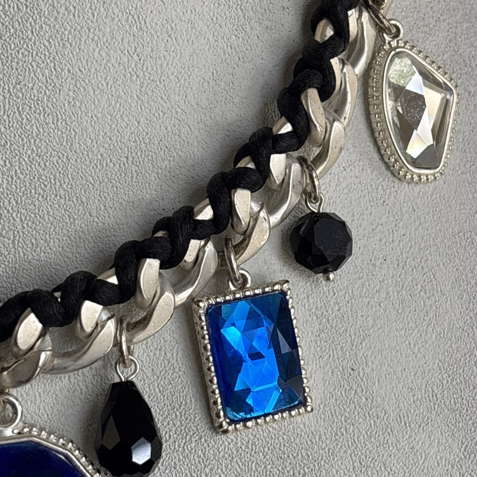 Park Lane Fascinated Necklace Satin Brushed Silver Tone Blue Black & Bns Earring
