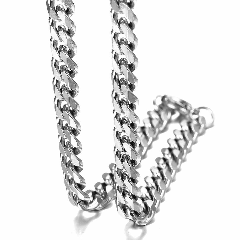 16-36″ Stainless Steel Silver Chain Cuban Curb Womens Mens Necklace 3/5/7/9/11mm