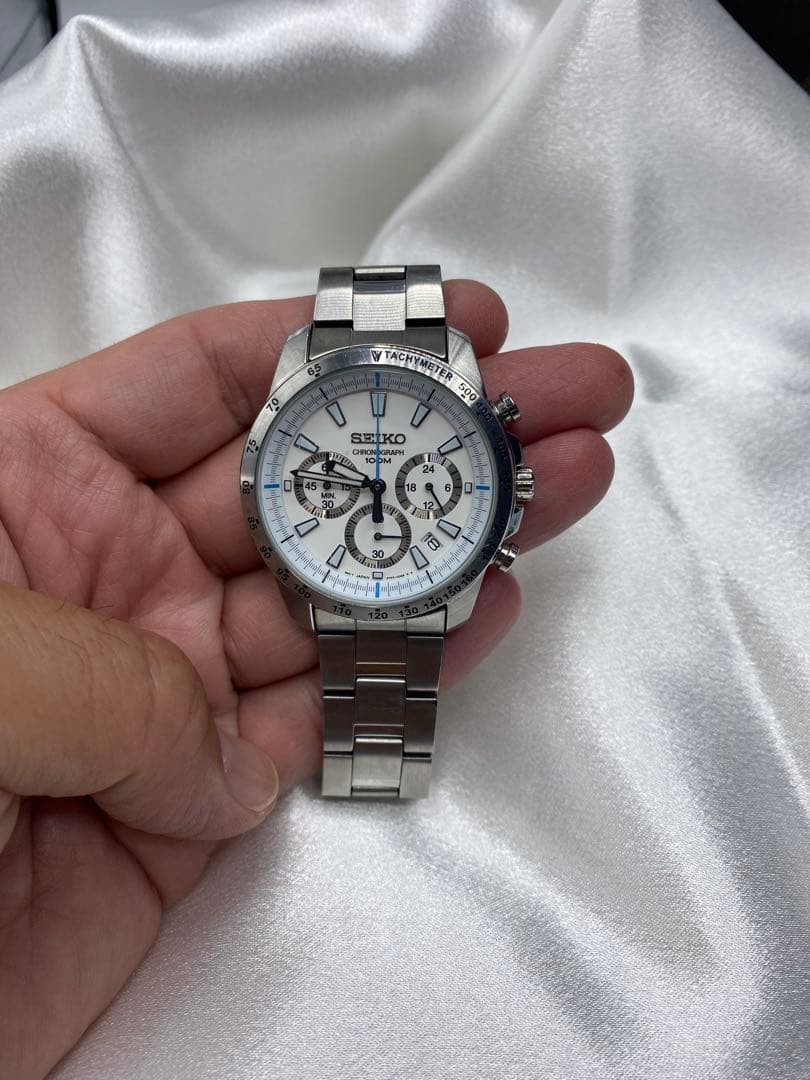 SEIKO Chronograph White Dial 100M Watch 40mm Wrist 20.5cm Date 6t63-00d0 Japan