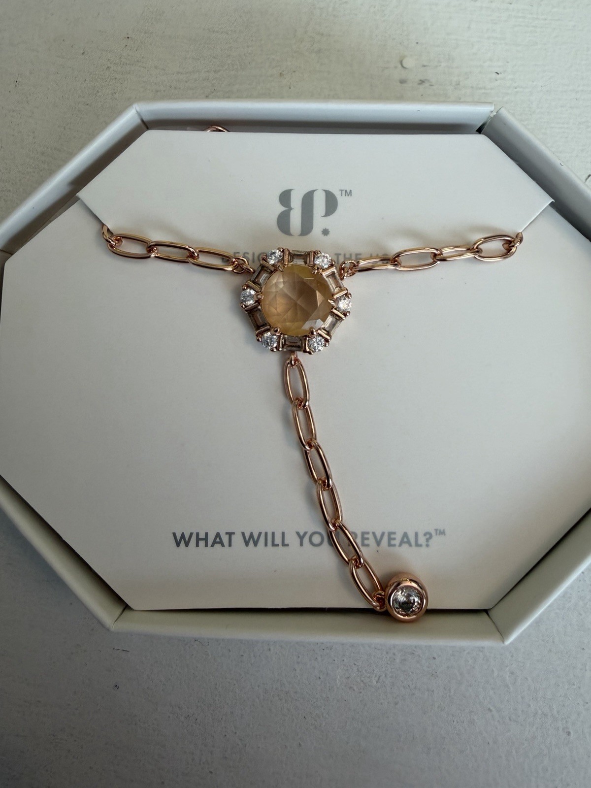 BP Rose Gold Plated Link Necklace Lab-Created Peach Sapphire Charm NK70295
