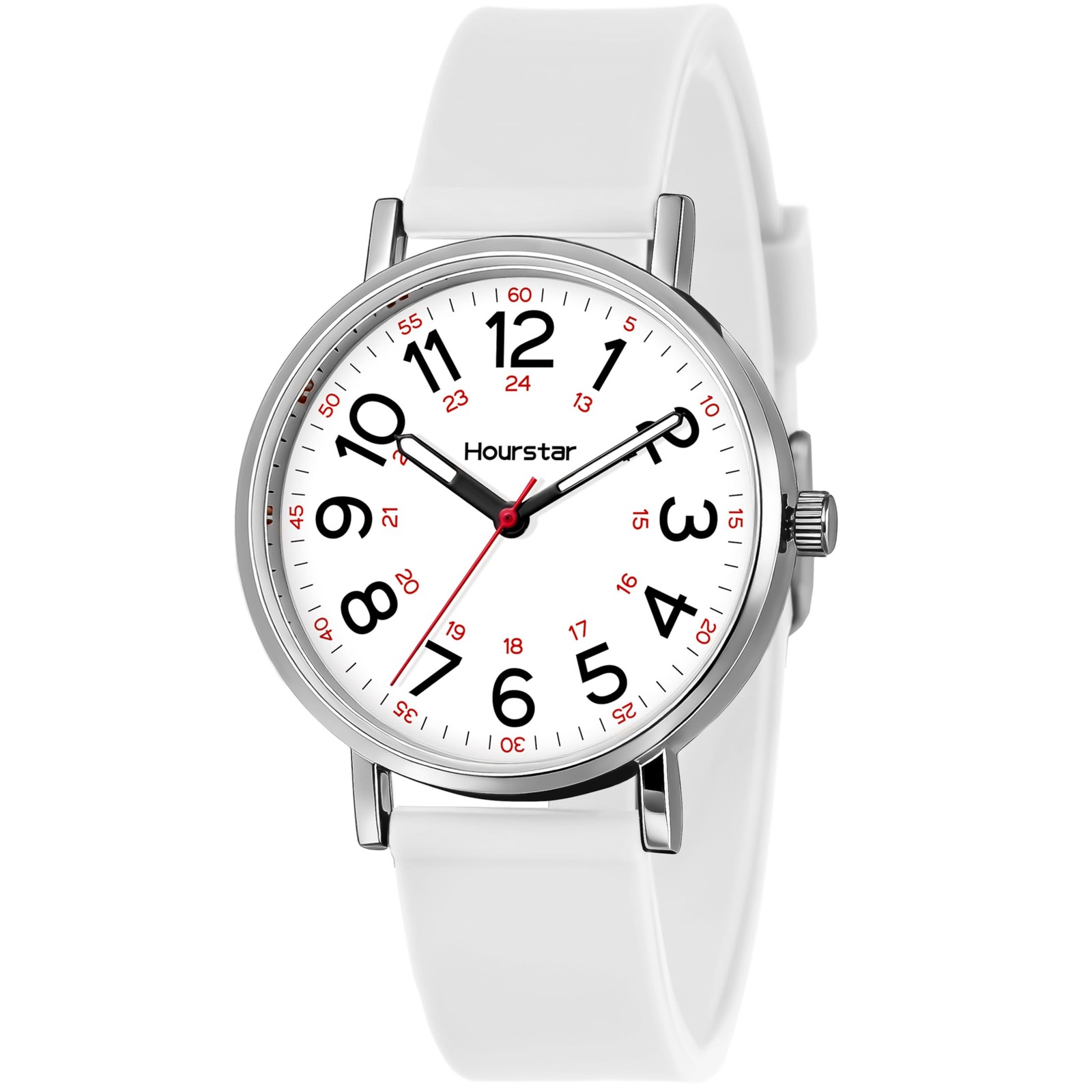 Hourstar Women’s Analog Nurse Watch with Second Hand for Nursing, 12/24 White