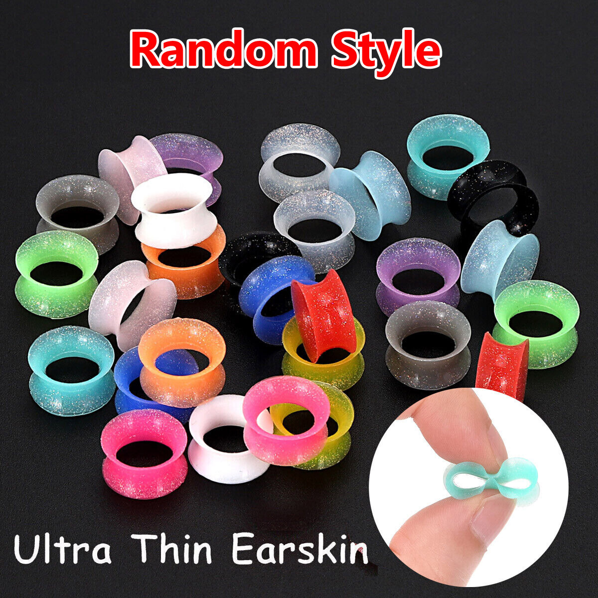 20-100PCS Kit Thin Flesh Tunnel Set Colorful Silicone Ear Gauges Soft Ear Plugs