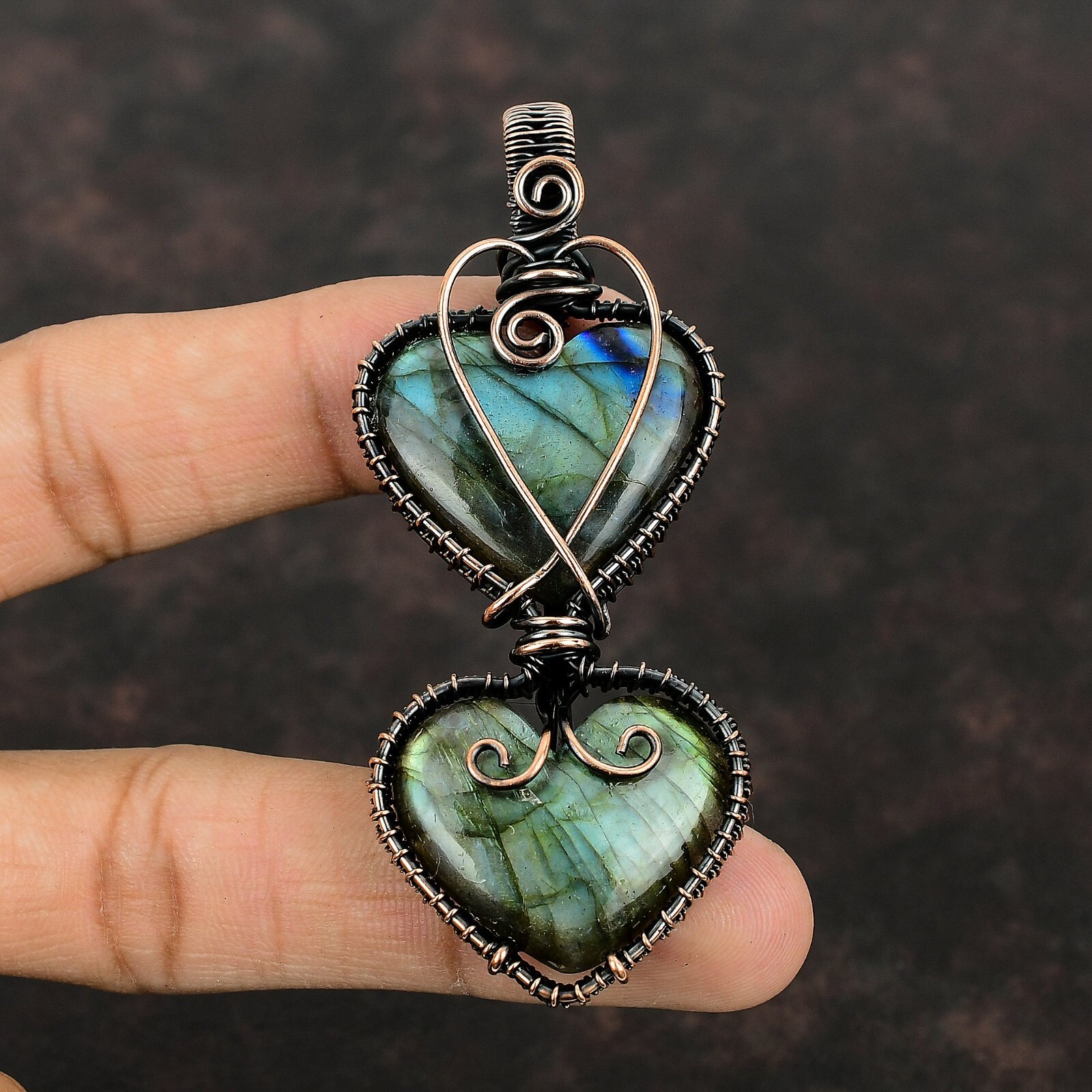 Women Day Gift Labradorite Jewelry Copper Wire Wrapped Pendant For Women 3.31″