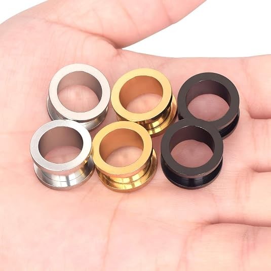 2PCS Stainless Steel Screw Tunnels Plugs Hollow Ear Gauges Earrings Expander