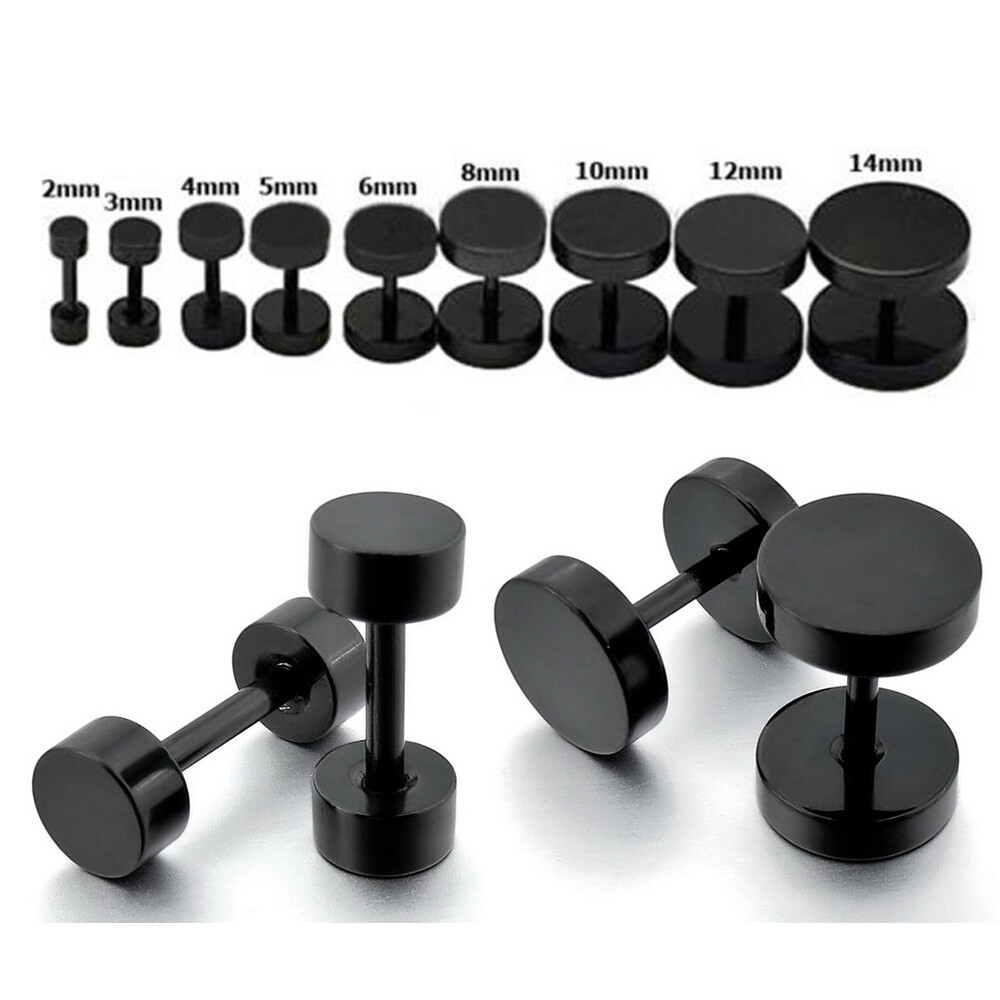 Surgical Steel Black Cheater Fake Ear Plugs Gauges Illusion Tunnel Stud Earrings