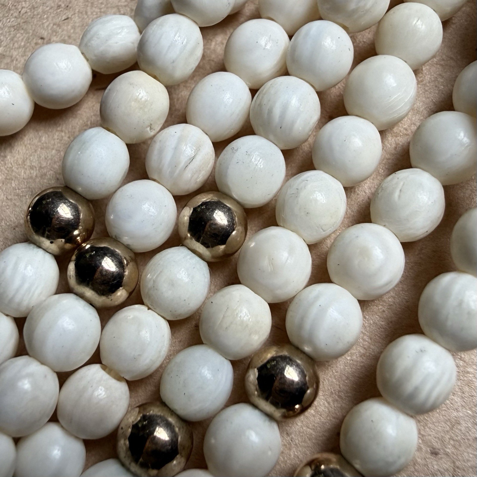 Vintage Gilt Sterling Bone Bead Multi Strand Modernist Necklace