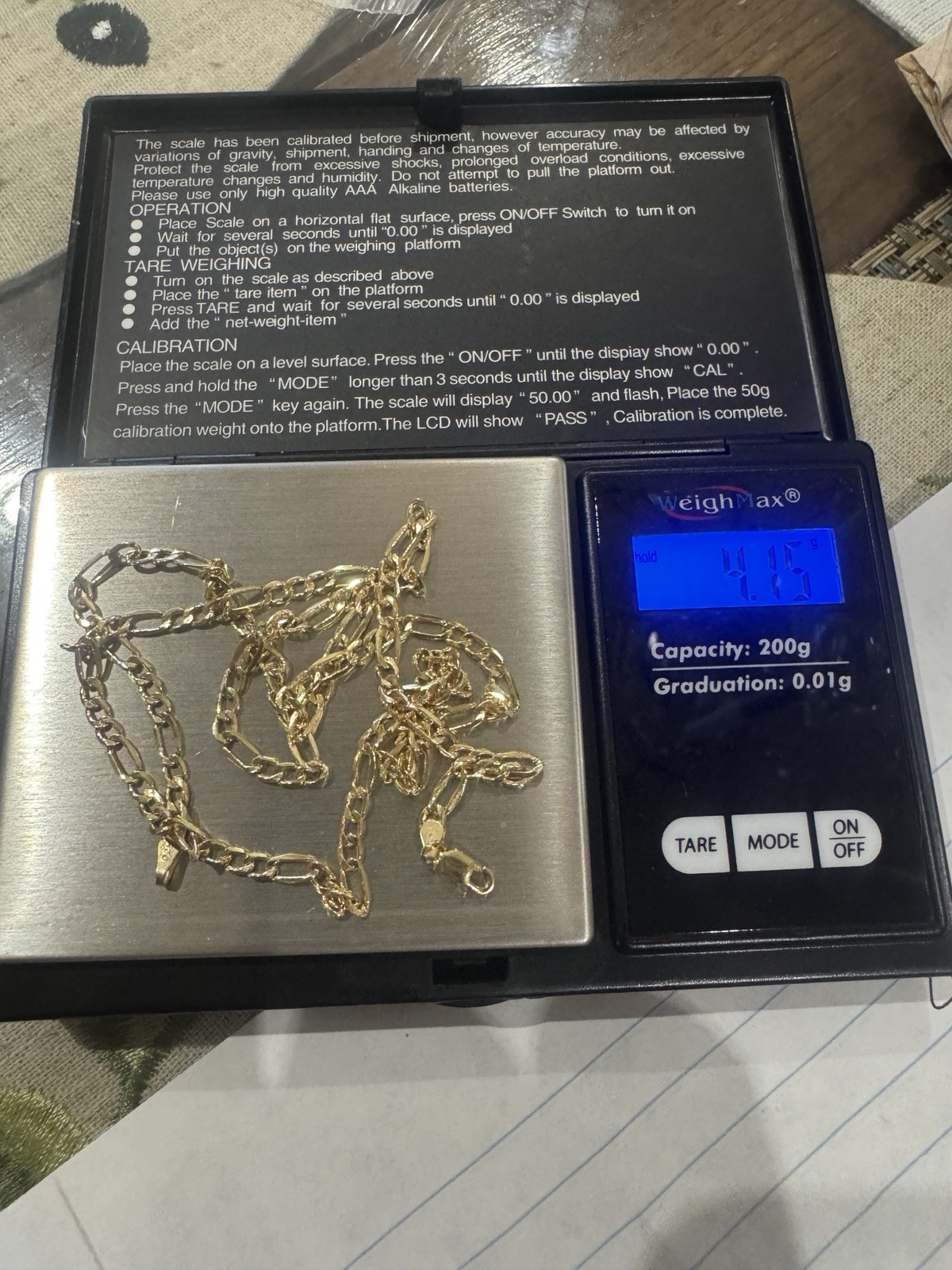 Solid 14K Yellow Gold Figaro Chain Necklace 20″ Long 4.15g Genuine Mens