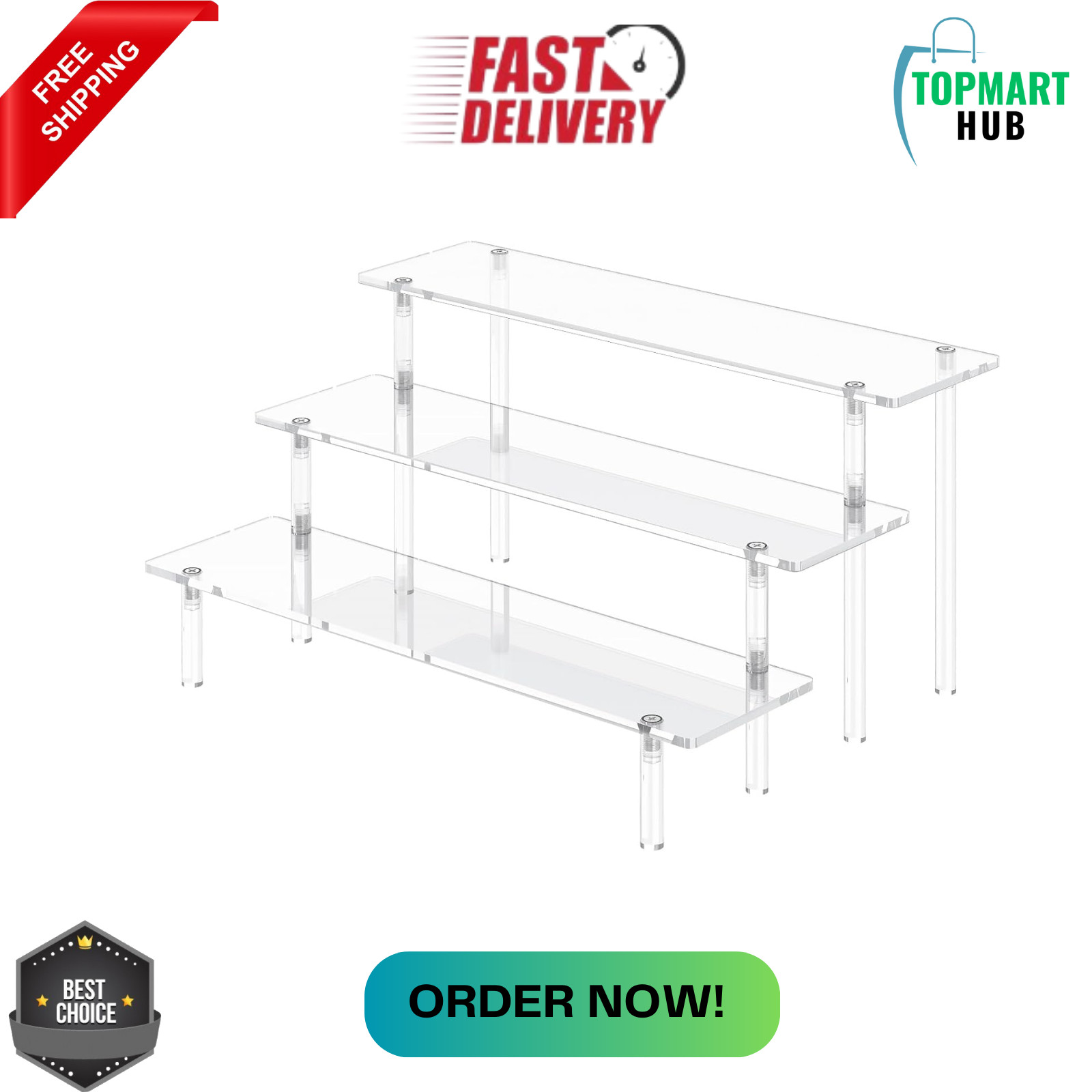 3 Tier Acrylic Display Risers, Large Perfume Organizer Stand, Clear