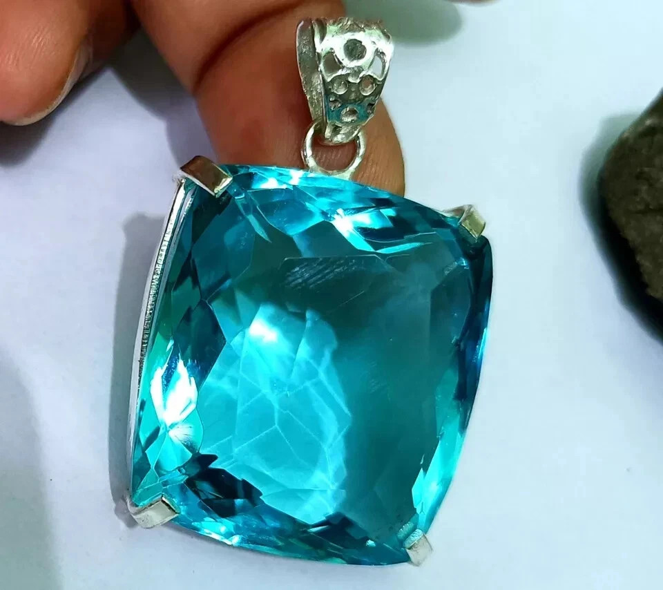 105 t+ Natural Blue Topaz 925 Solid Silver Pendant ZG Gemstone EGL Certified S04
