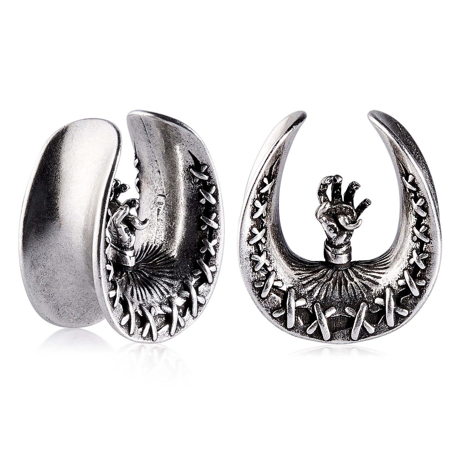2PCS Surgical Steel Ear Flesh Tunnels Plugs Saddle Ear Spreader Gauge Piercing