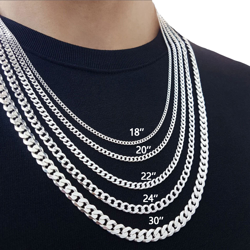 16-30″ Stainless Steel Silver Chain Cuban Curb Necklace 3/5/7/9/11mm Womens Mens