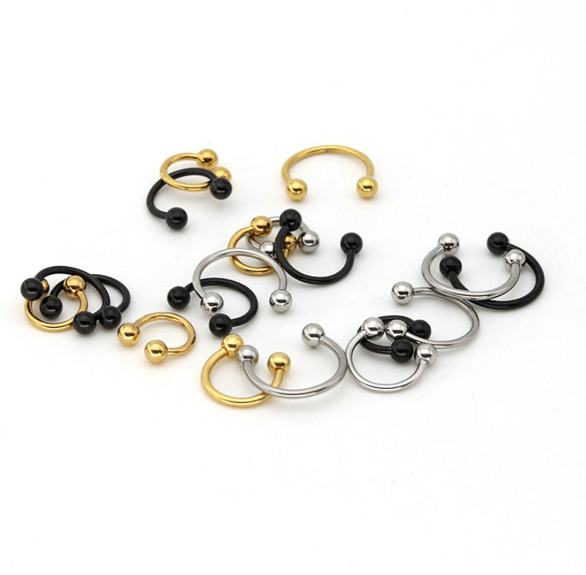 2PCS Stainless Steel EARRINGS Nose Septum Helix Lip Tragus Ring Body Piercing