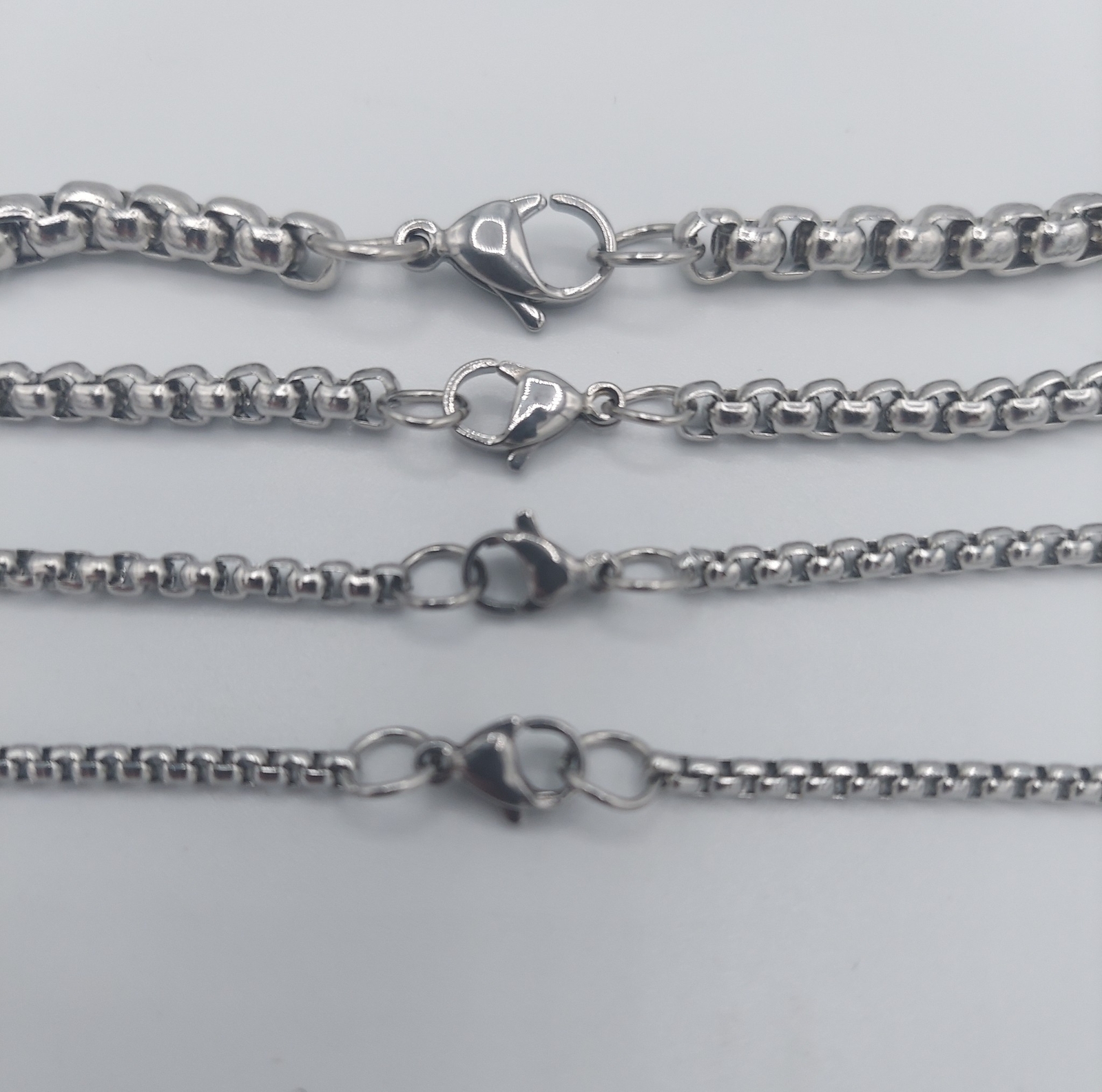 2/2.5/3/4/5mm 16-60″ SMOOTH BOX ROPE SILVER STAINLESS STEEL CHAIN NECKLACE