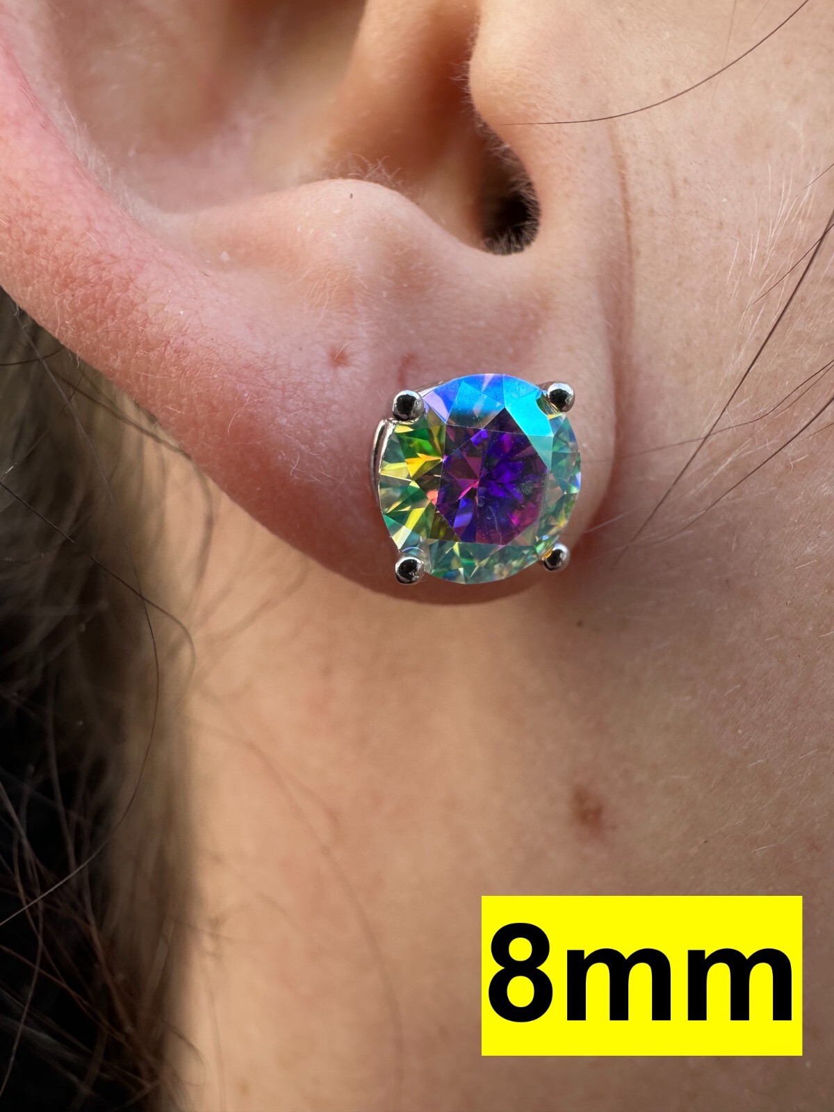 Rainbow Opal Moissanite Screwback Stud Earrings 925 Silver 3-8mm Passes Tester