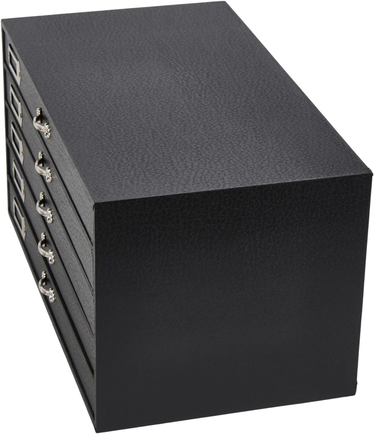 Jewelry Storage Organizer Case Cabinet 5 Drawer Black Faux Leather 15″ x 8″