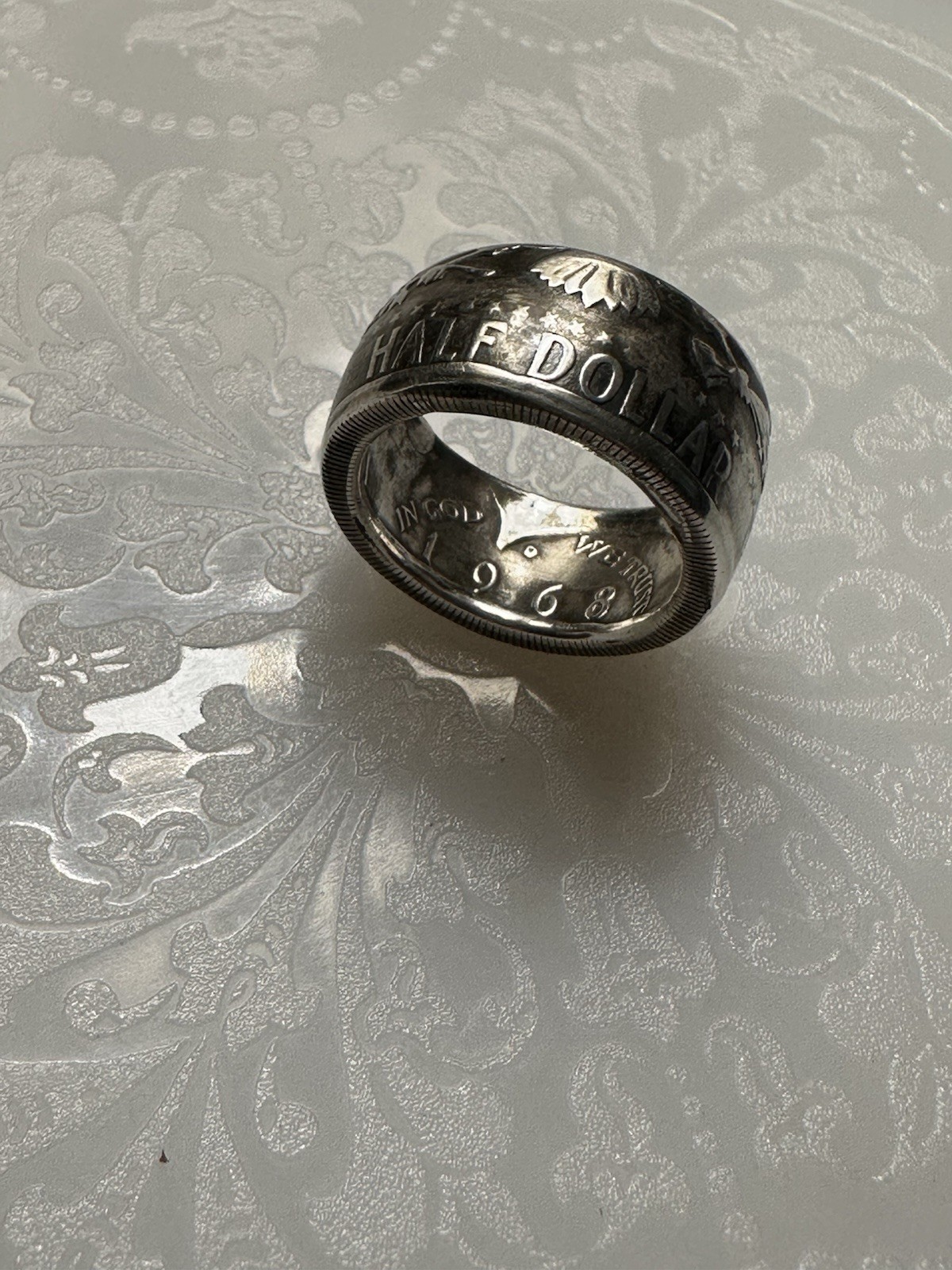 Vintage Liberty Half Dollar Coin Ring United States 1968 Money Sz 6