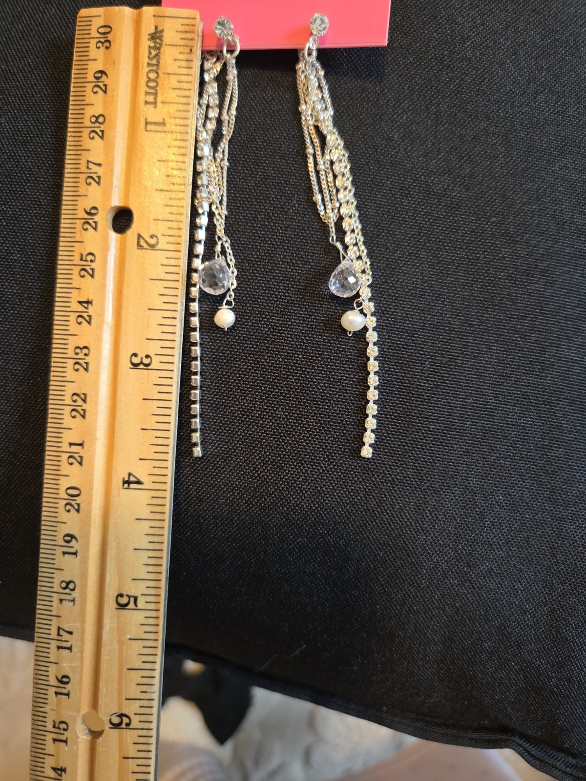 Betsy Johnson 4″ Long Earrings With Crystal And Pearl Vintage RARE NWT