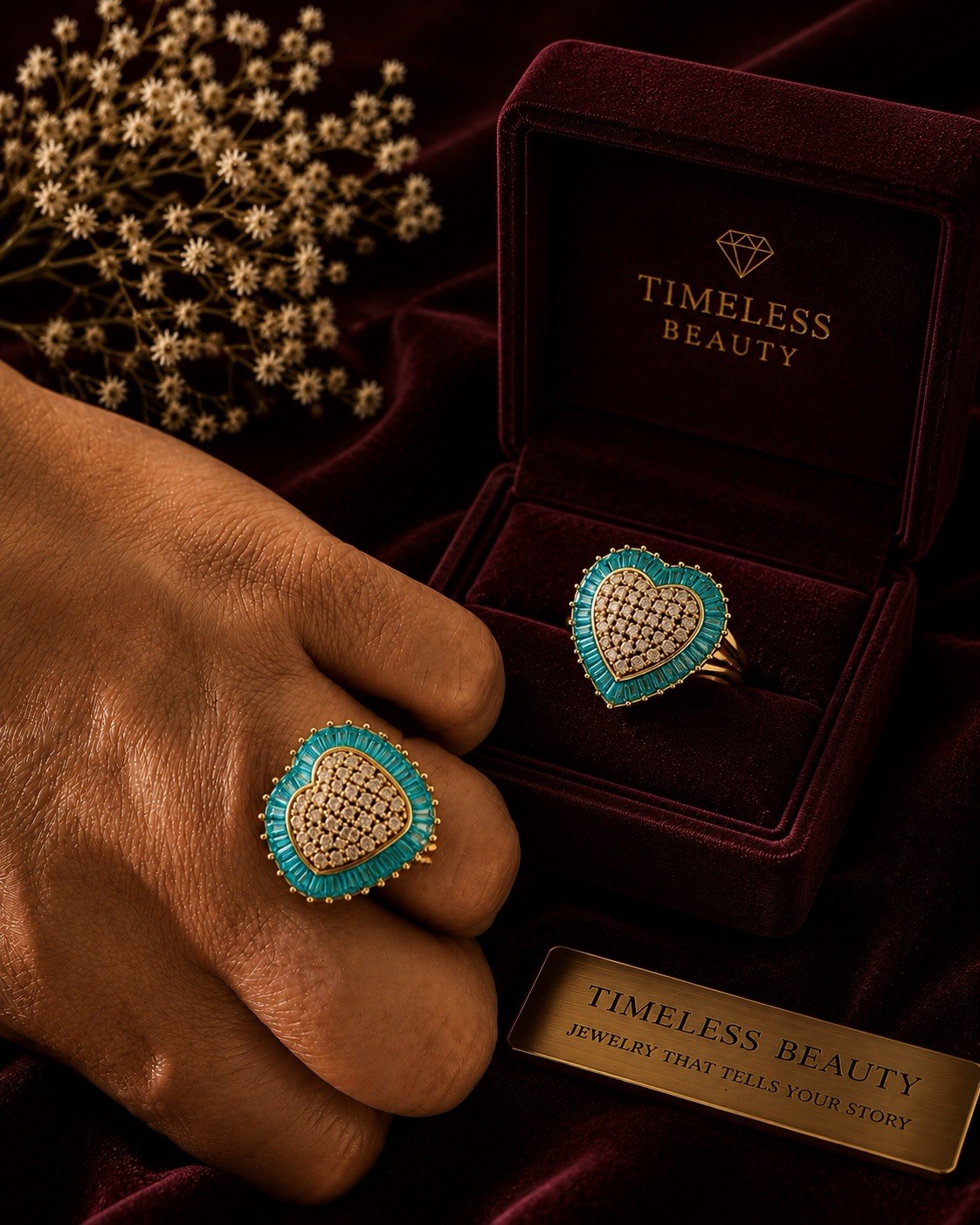 High quality none tarnished Heart stainless steel Ring Gold or Blue Size 7