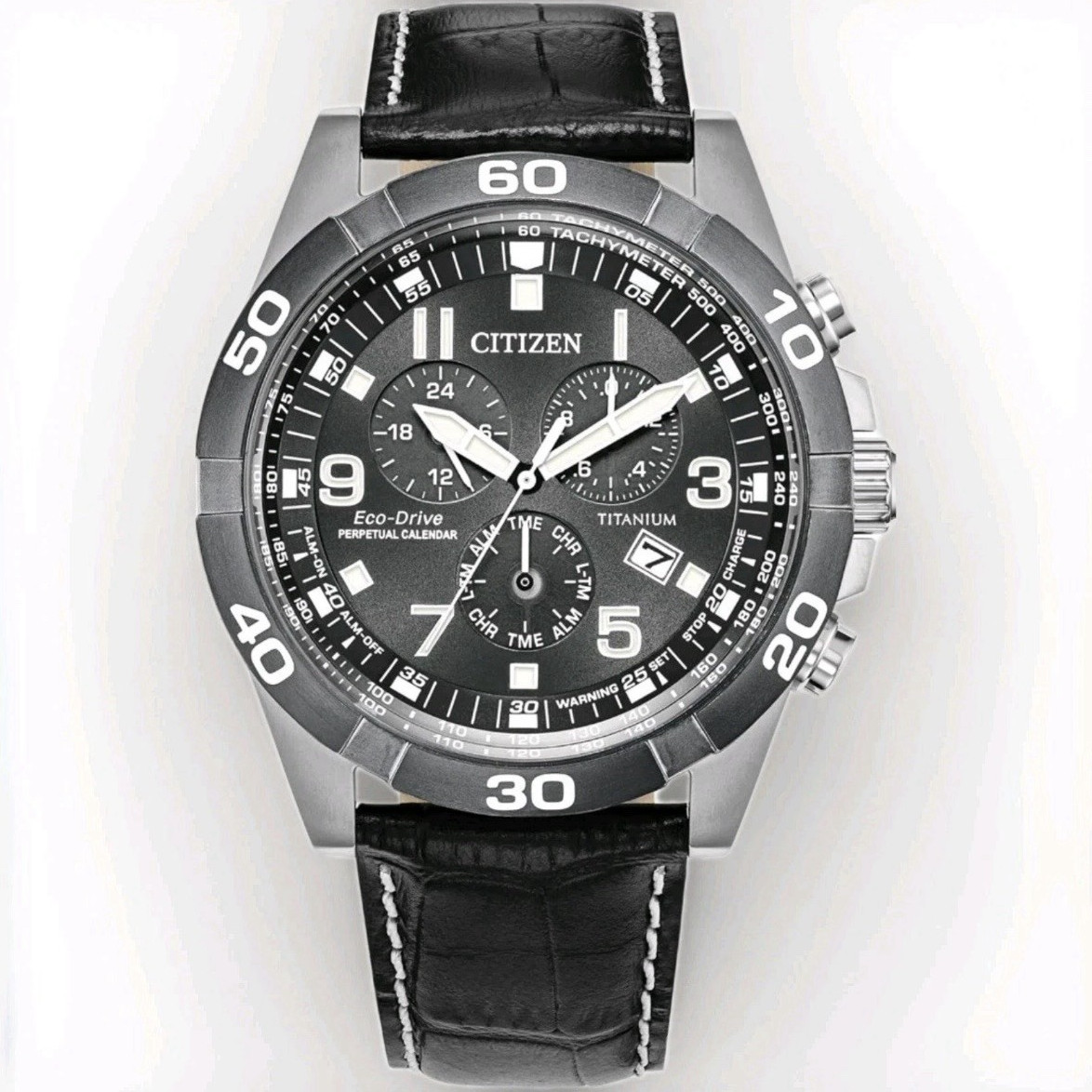 Citizen Eco-Drive Titanium Chronograph Perpetual Calendar 43mm Black Dial