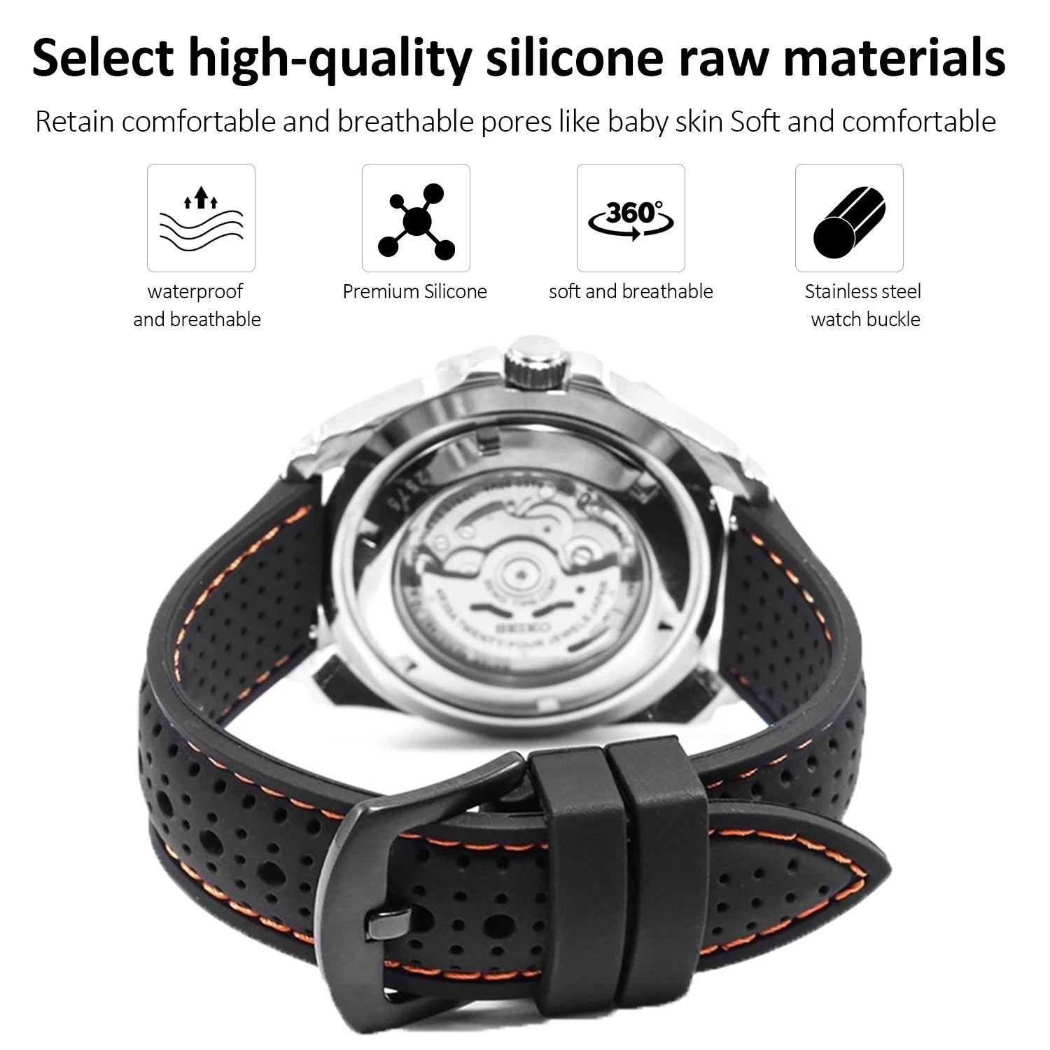 Universal Silicone Watch Band Strap Rubber Waterproof Men’s Black 19-24MM Hoop
