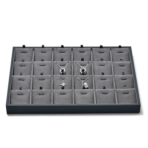 Grey Microfiber Jewelry Display Tray 24 Grids Pendant 24 Grid with Insert