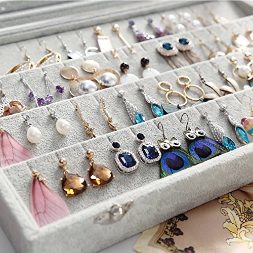 Velvet Clear Lid Earring Box Organizer Storage 55 Pairs Stud Tray Earrings