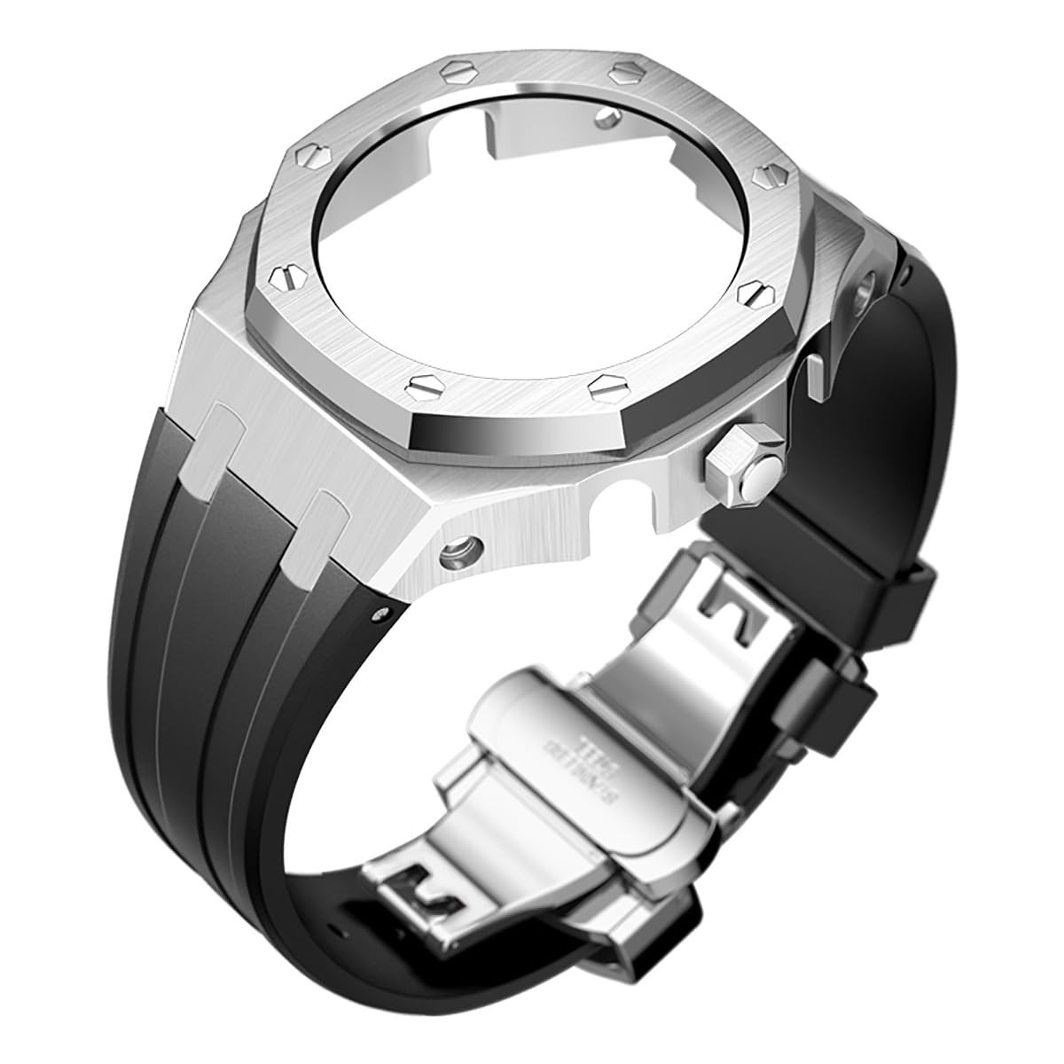 Case Band Mod Kit Bezel Crown Silicone Strap Silver Black GA-2100 GA-2110