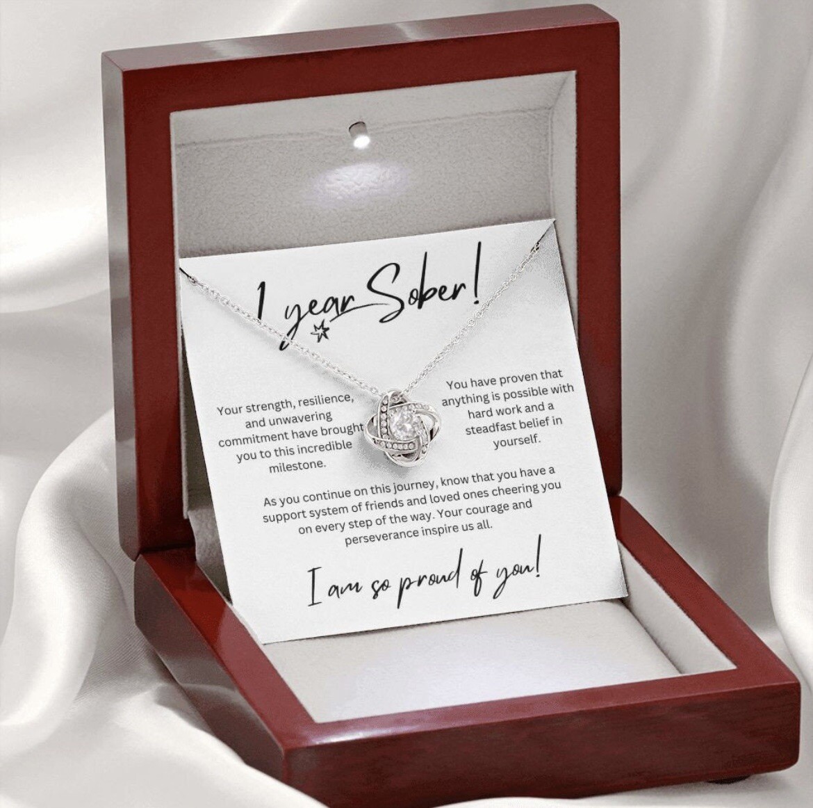 1 Year Sobriety Necklace Gift Milestone Sober Anniversary Heartfelt Message